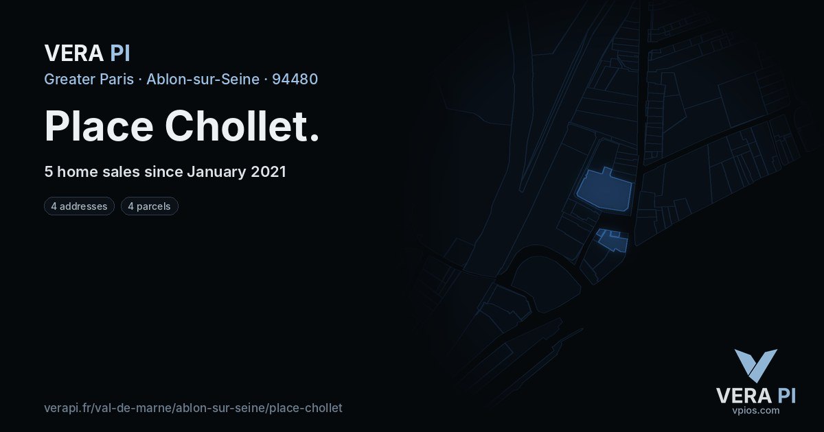 Place Chollet, Ablon-sur-Seine at night – every parcel coloured by the prices around it, the street's own parcels lit