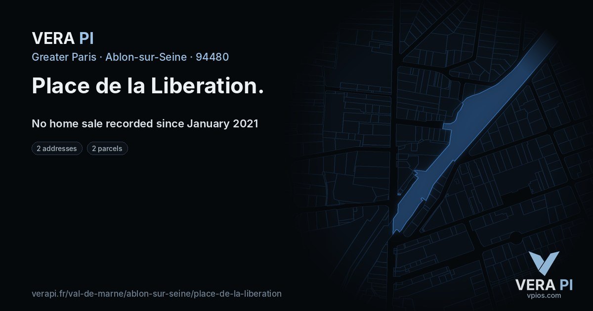 Place de la Liberation, Ablon-sur-Seine at night – every parcel coloured by the prices around it, the street's own parcels lit