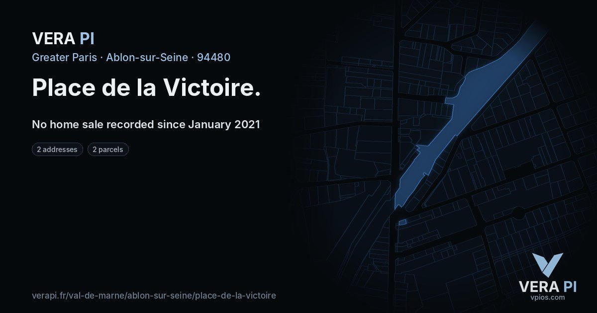 Place de la Victoire, Ablon-sur-Seine at night – every parcel coloured by the prices around it, the street's own parcels lit