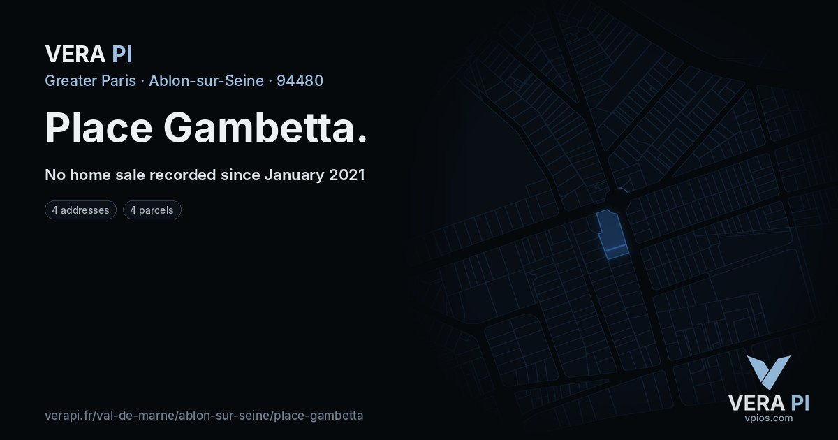 Place Gambetta, Ablon-sur-Seine at night – every parcel coloured by the prices around it, the street's own parcels lit