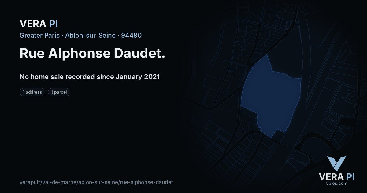 Rue Alphonse Daudet, Ablon-sur-Seine at night – every parcel coloured by the prices around it, the street's own parcels lit