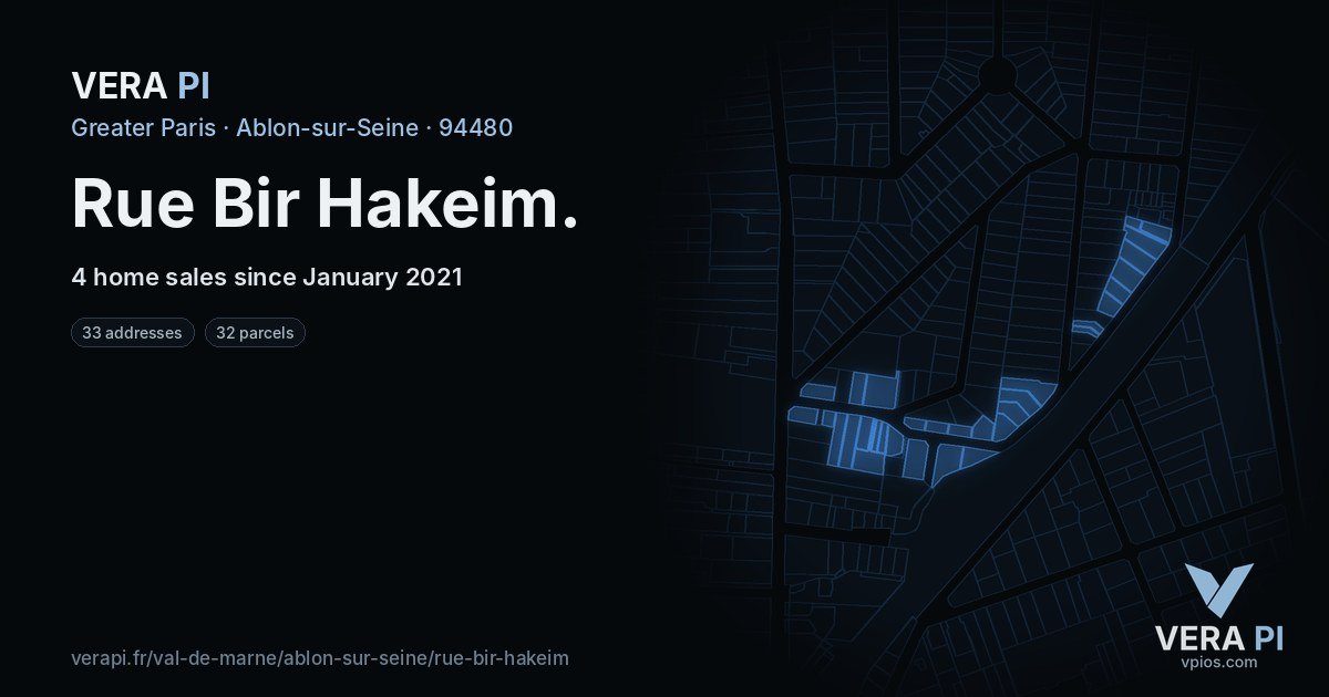 Rue Bir Hakeim, Ablon-sur-Seine at night – every parcel coloured by the prices around it, the street's own parcels lit