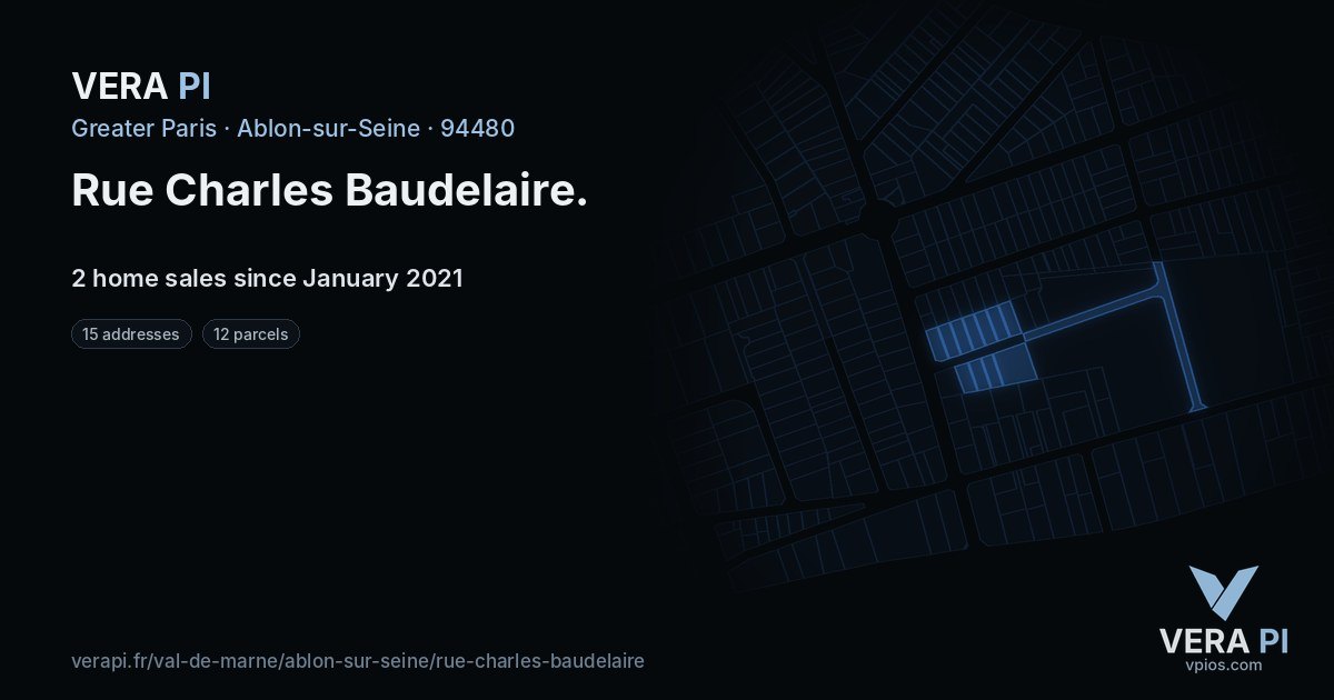 Rue Charles Baudelaire, Ablon-sur-Seine at night – every parcel coloured by the prices around it, the street's own parcels lit