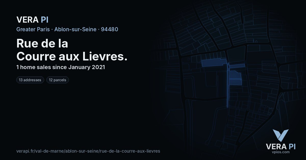 Rue de la Courre aux Lievres, Ablon-sur-Seine at night – every parcel coloured by the prices around it, the street's own parcels lit