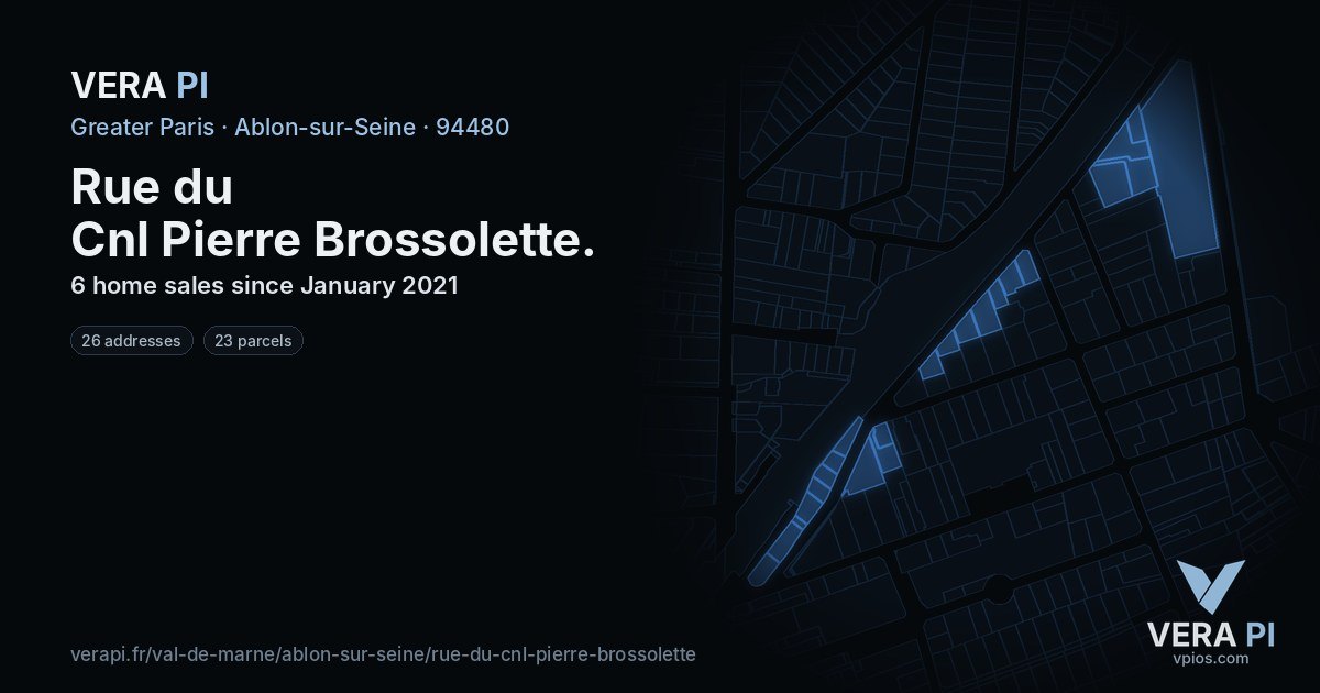 Rue du Cnl Pierre Brossolette, Ablon-sur-Seine at night – every parcel coloured by the prices around it, the street's own parcels lit