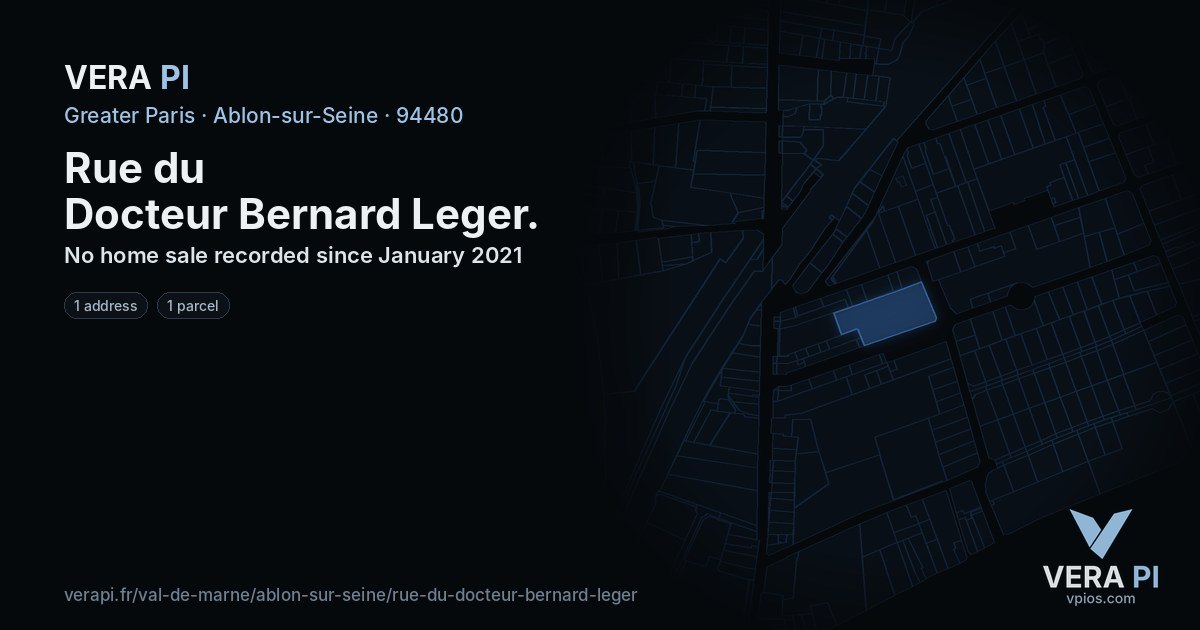 Rue du Docteur Bernard Leger, Ablon-sur-Seine at night – every parcel coloured by the prices around it, the street's own parcels lit