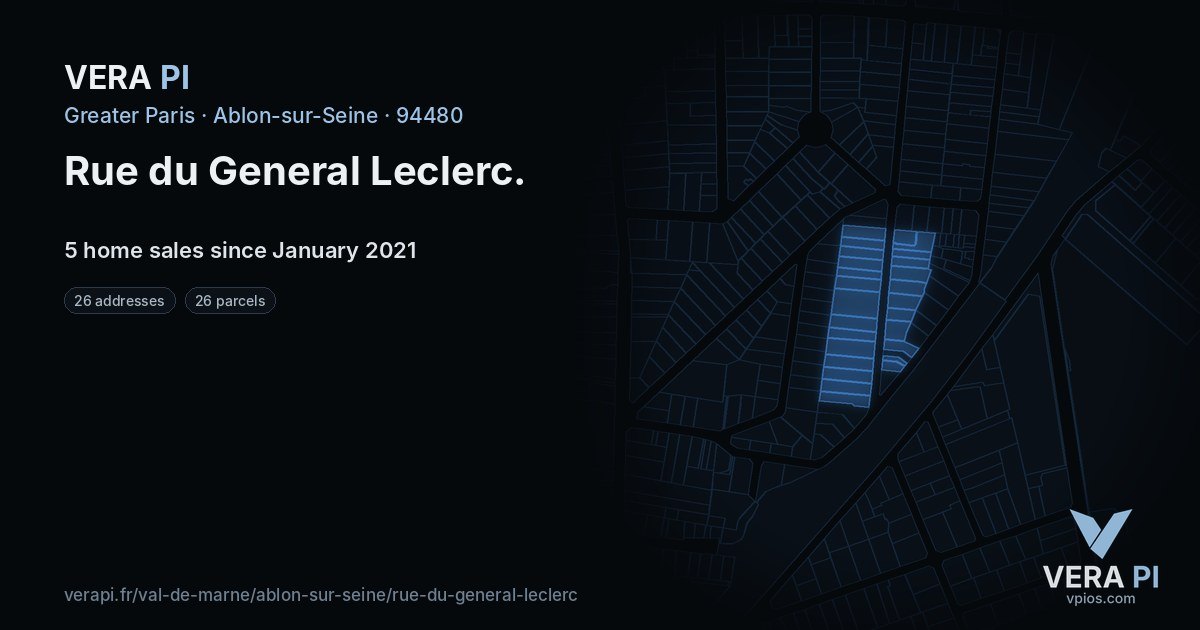 Rue du General Leclerc, Ablon-sur-Seine at night – every parcel coloured by the prices around it, the street's own parcels lit