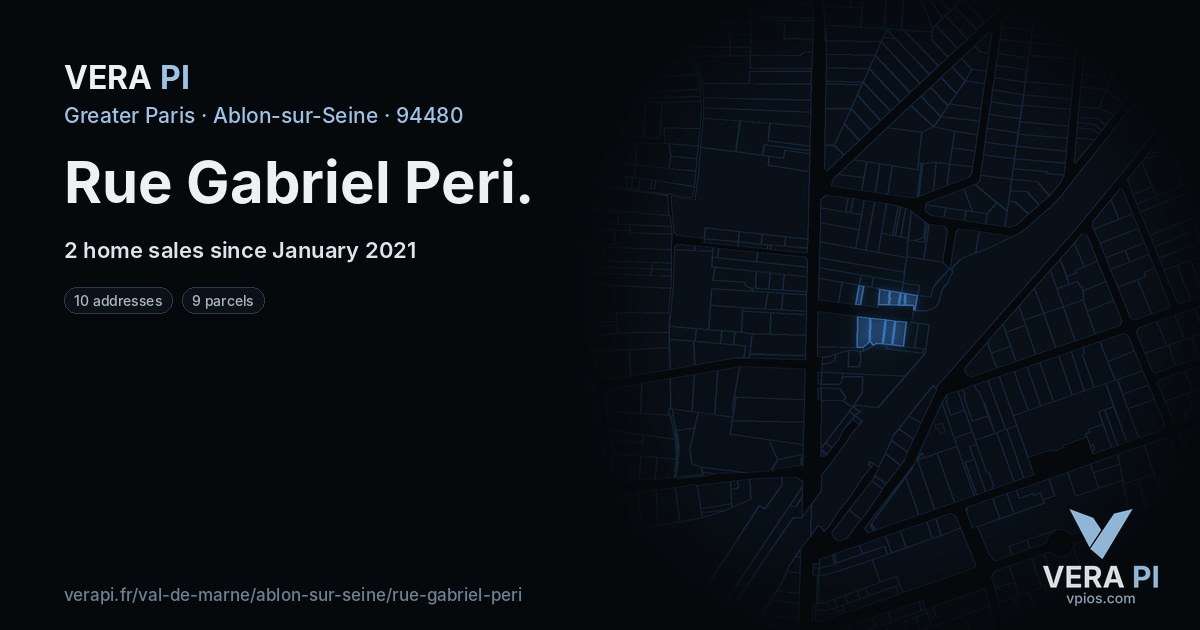 Rue Gabriel Peri, Ablon-sur-Seine at night – every parcel coloured by the prices around it, the street's own parcels lit