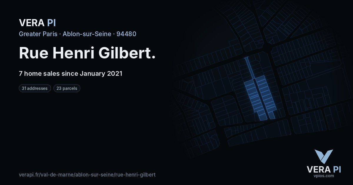 Rue Henri Gilbert, Ablon-sur-Seine at night – every parcel coloured by the prices around it, the street's own parcels lit