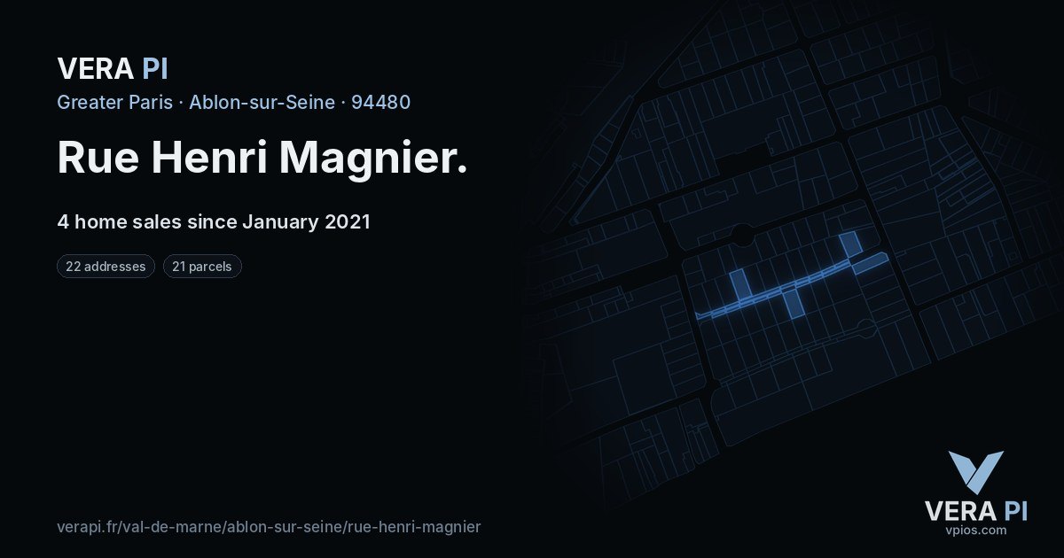 Rue Henri Magnier, Ablon-sur-Seine at night – every parcel coloured by the prices around it, the street's own parcels lit