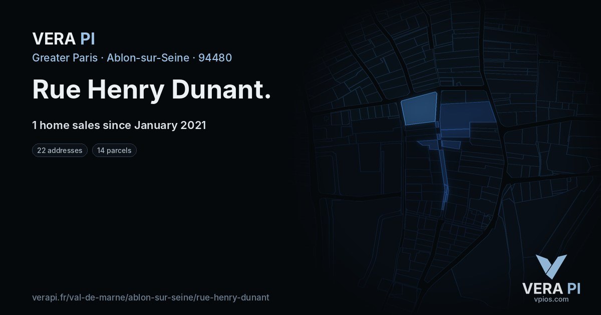 Rue Henry Dunant, Ablon-sur-Seine at night – every parcel coloured by the prices around it, the street's own parcels lit