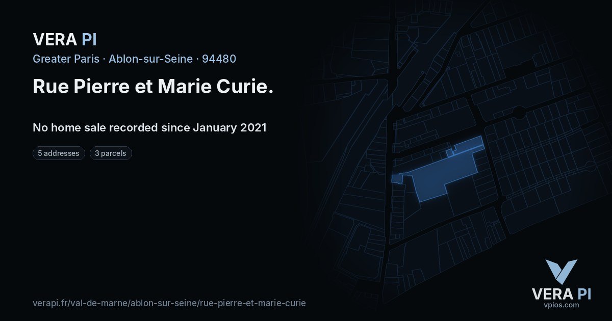 Rue Pierre et Marie Curie, Ablon-sur-Seine at night – every parcel coloured by the prices around it, the street's own parcels lit