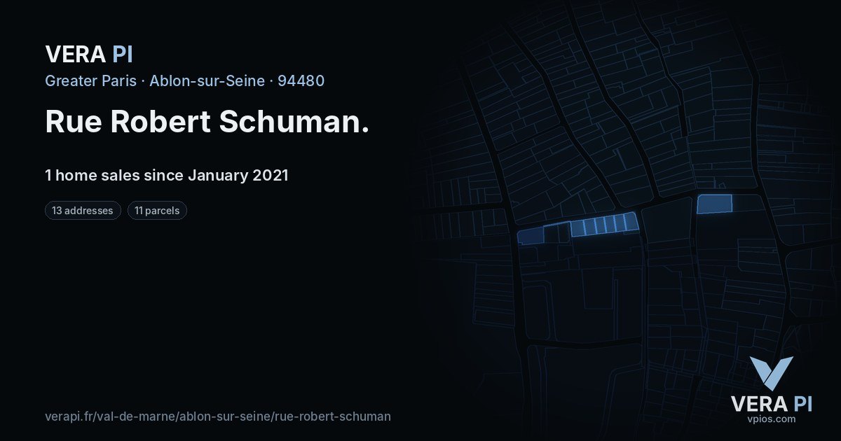 Rue Robert Schuman, Ablon-sur-Seine at night – every parcel coloured by the prices around it, the street's own parcels lit