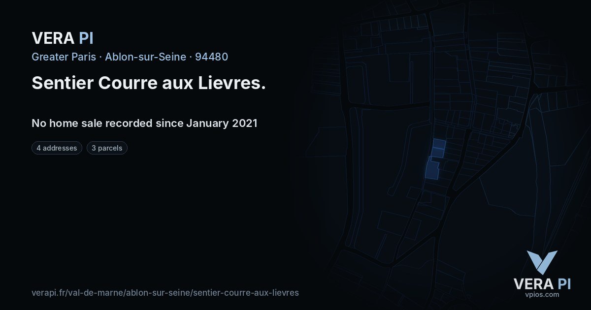 Sentier Courre aux Lievres, Ablon-sur-Seine at night – every parcel coloured by the prices around it, the street's own parcels lit
