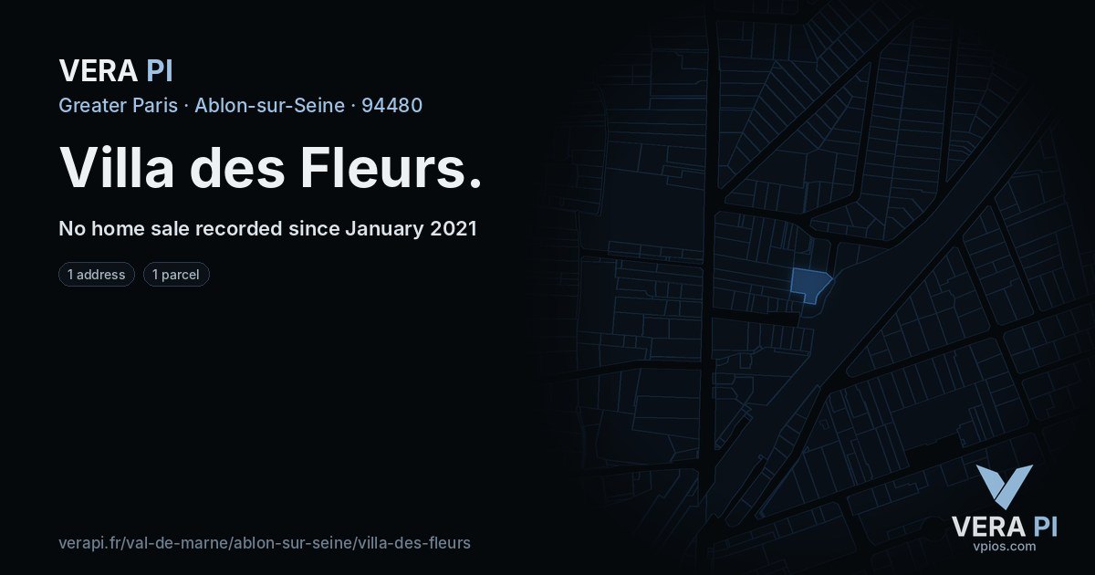 Villa des Fleurs, Ablon-sur-Seine at night – every parcel coloured by the prices around it, the street's own parcels lit