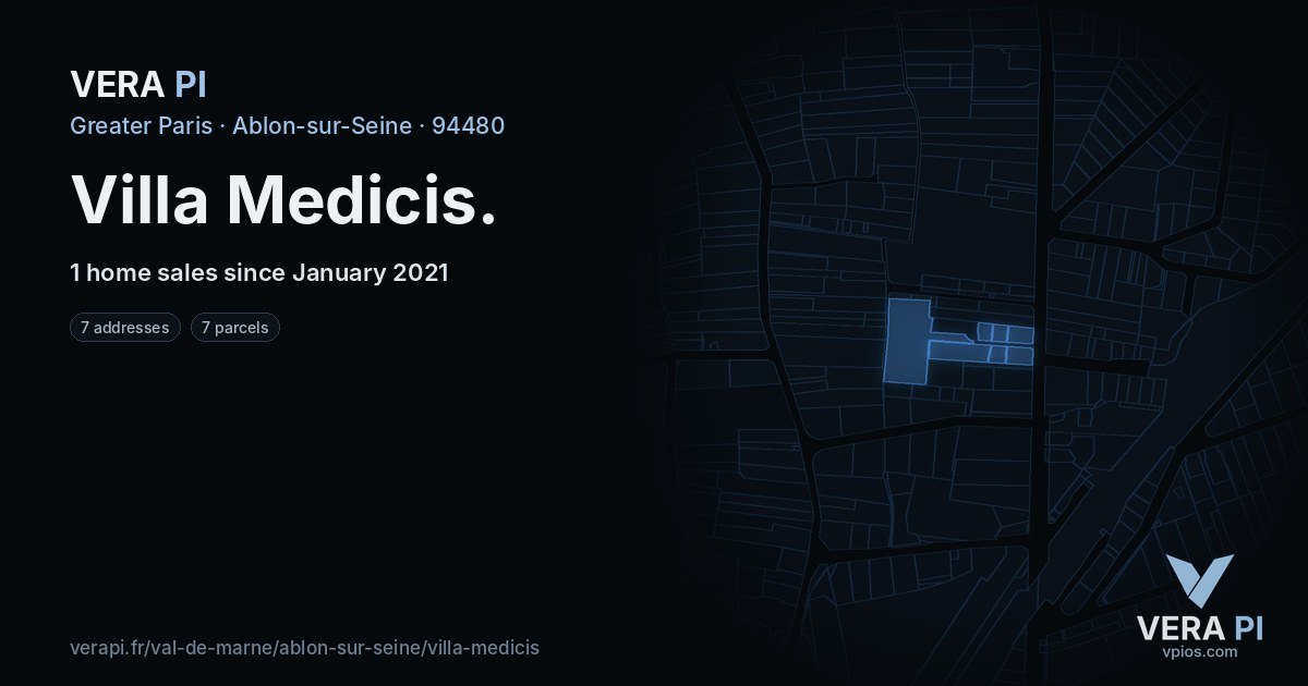 Villa Medicis, Ablon-sur-Seine at night – every parcel coloured by the prices around it, the street's own parcels lit