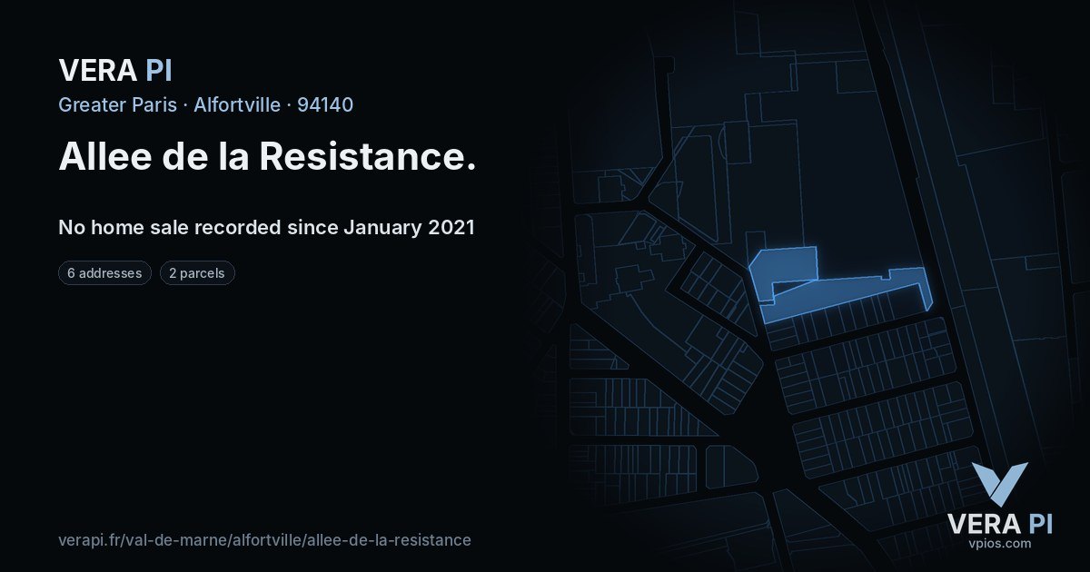 Allee de la Resistance, Alfortville at night – every parcel coloured by the prices around it, the street's own parcels lit