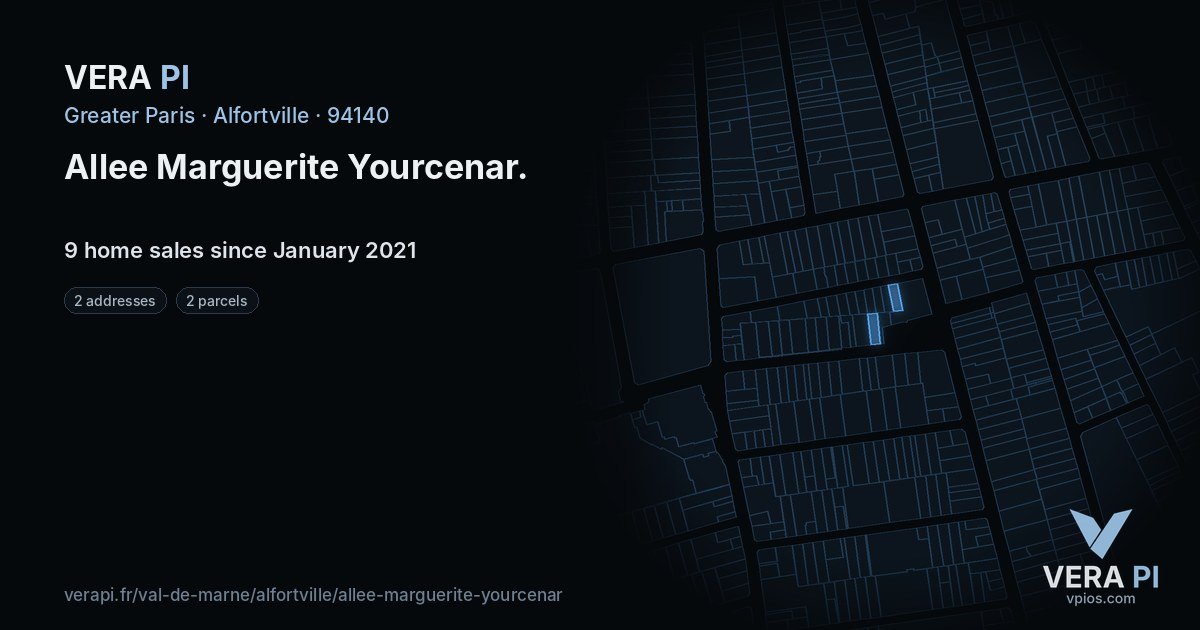 Allee Marguerite Yourcenar, Alfortville at night – every parcel coloured by the prices around it, the street's own parcels lit
