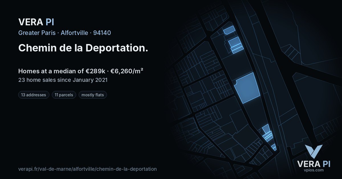 Chemin de la Deportation, Alfortville at night – every parcel coloured by the prices around it, the street's own parcels lit