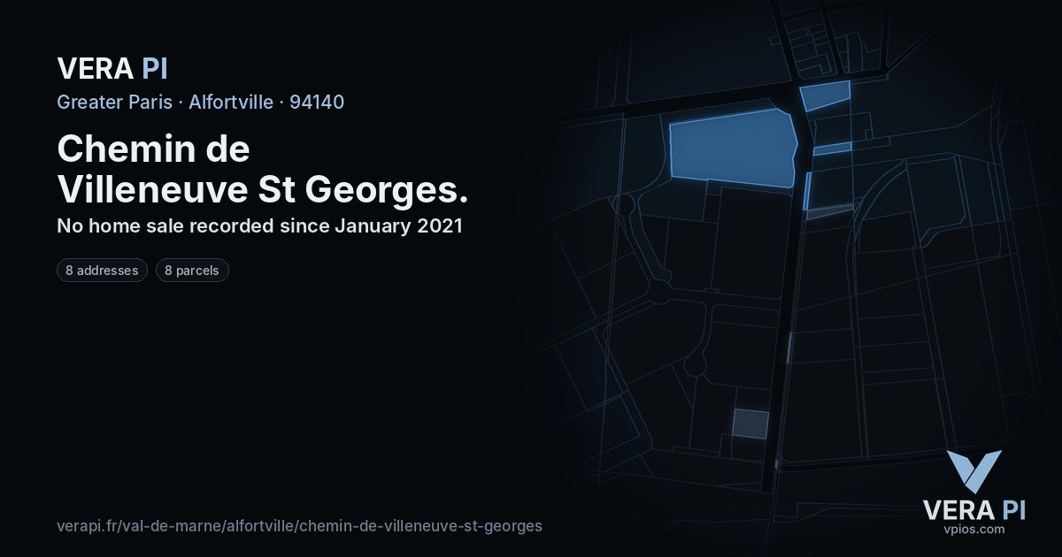 Chemin de Villeneuve St Georges, Alfortville at night – every parcel coloured by the prices around it, the street's own parcels lit