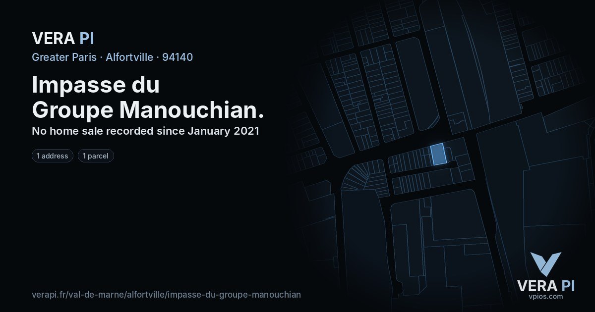 Impasse du Groupe Manouchian, Alfortville at night – every parcel coloured by the prices around it, the street's own parcels lit