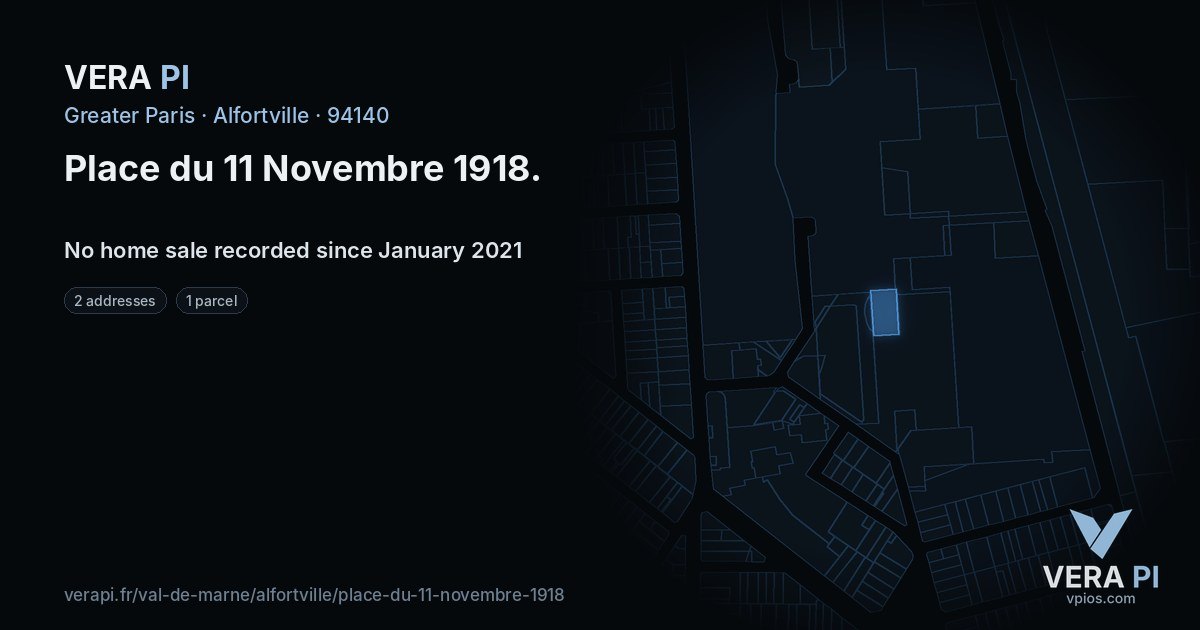 Place du 11 Novembre 1918, Alfortville at night – every parcel coloured by the prices around it, the street's own parcels lit