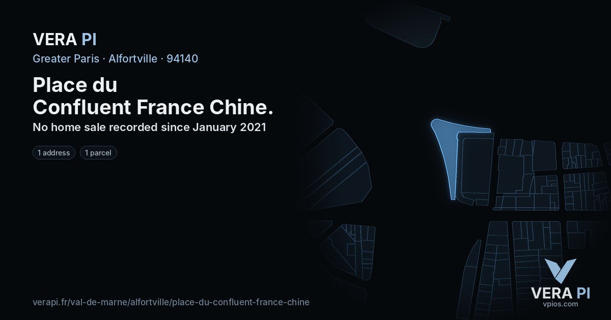 Place du Confluent France Chine, Alfortville at night – every parcel coloured by the prices around it, the street's own parcels lit