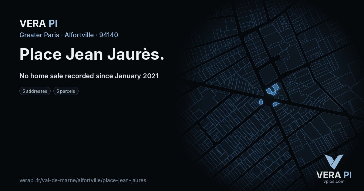 Place Jean Jaurès, Alfortville at night – every parcel coloured by the prices around it, the street's own parcels lit