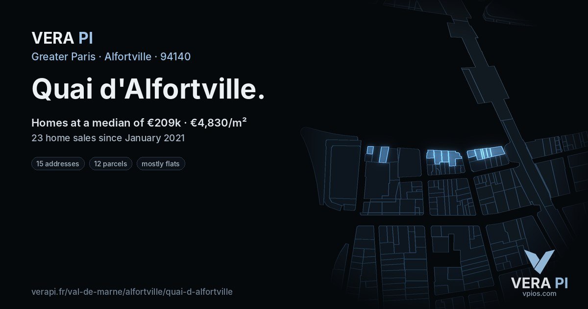 Quai d'Alfortville, Alfortville at night – every parcel coloured by the prices around it, the street's own parcels lit