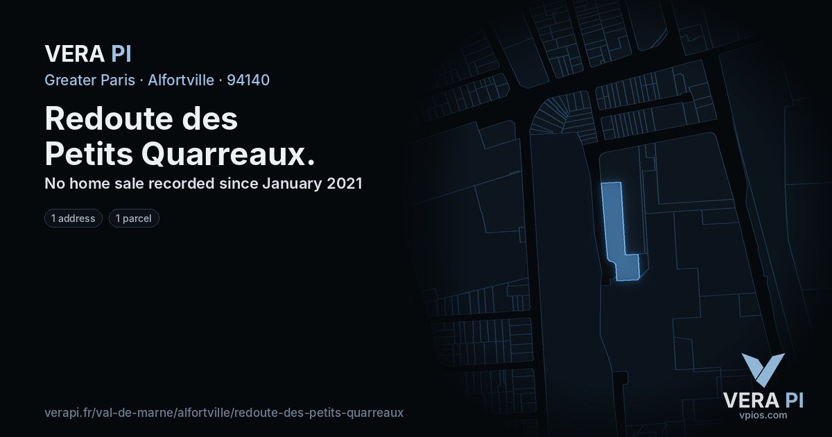Redoute des Petits Quarreaux, Alfortville at night – every parcel coloured by the prices around it, the street's own parcels lit