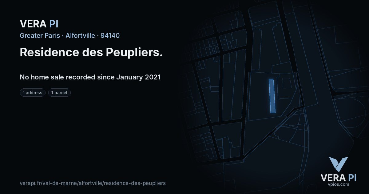 Residence des Peupliers, Alfortville at night – every parcel coloured by the prices around it, the street's own parcels lit