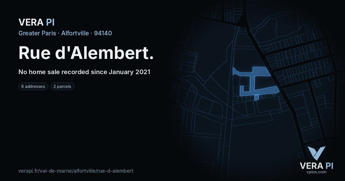 Rue d'Alembert, Alfortville at night – every parcel coloured by the prices around it, the street's own parcels lit