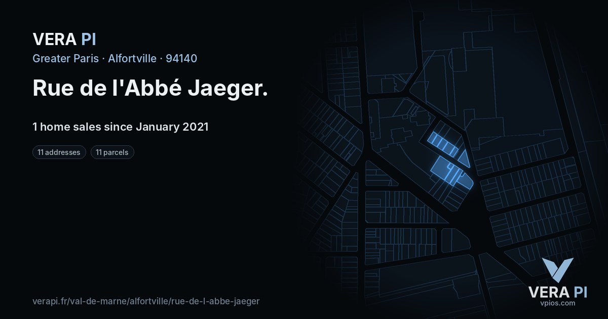Rue de l'Abbé Jaeger, Alfortville at night – every parcel coloured by the prices around it, the street's own parcels lit