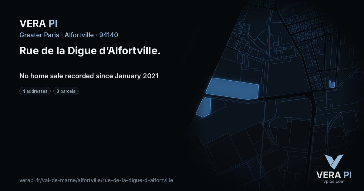 Rue de la Digue d’Alfortville, Alfortville at night – every parcel coloured by the prices around it, the street's own parcels lit
