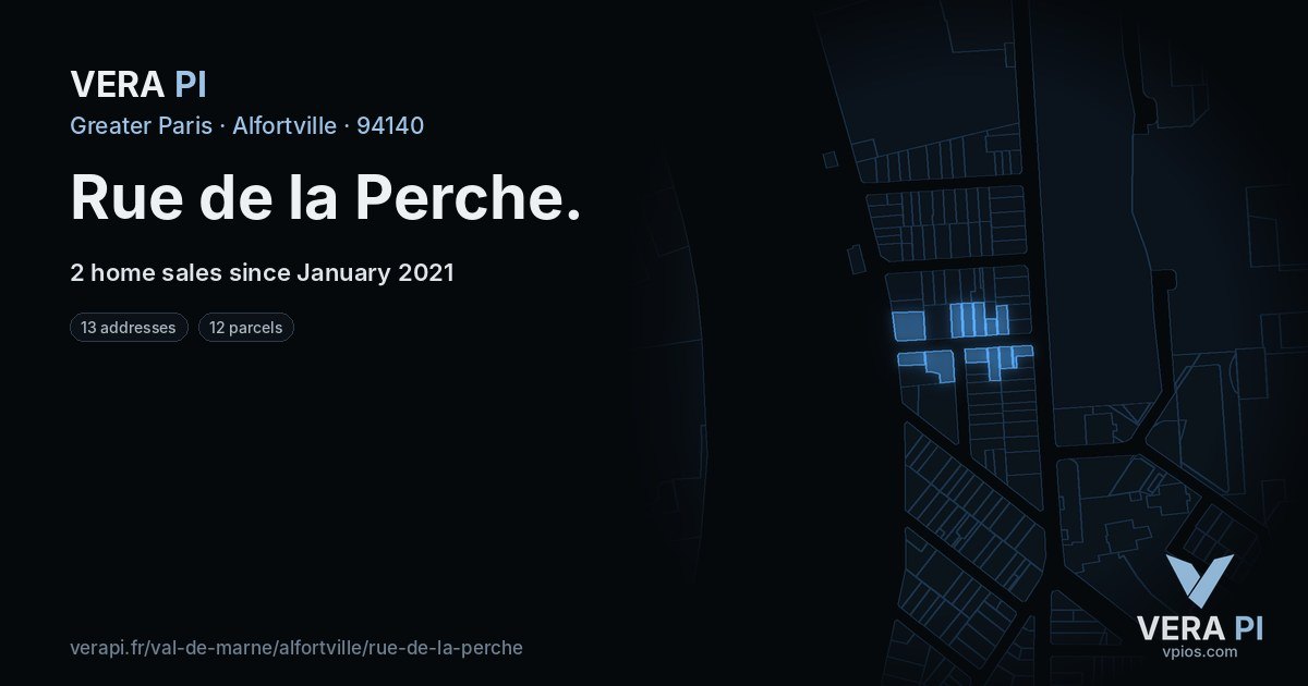 Rue de la Perche, Alfortville at night – every parcel coloured by the prices around it, the street's own parcels lit