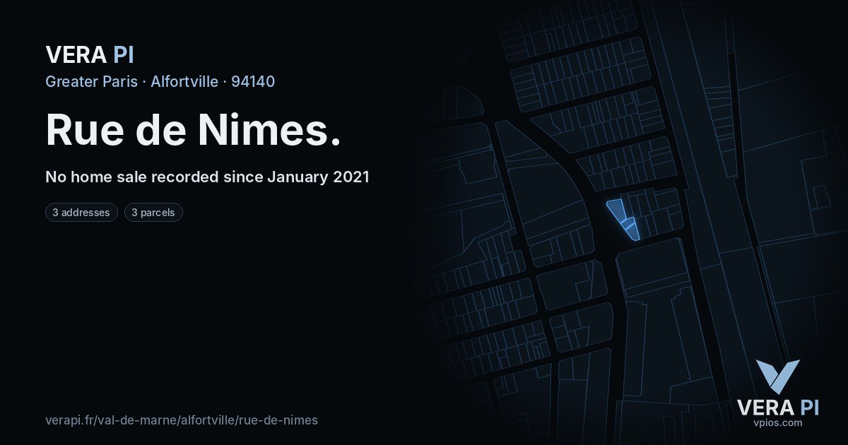 Rue de Nimes, Alfortville at night – every parcel coloured by the prices around it, the street's own parcels lit