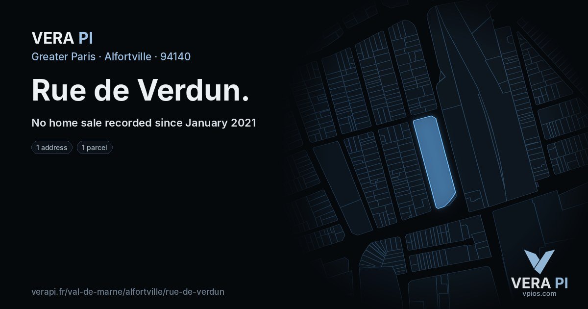 Rue de Verdun, Alfortville at night – every parcel coloured by the prices around it, the street's own parcels lit