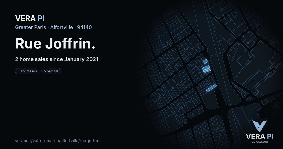 Rue Joffrin, Alfortville at night – every parcel coloured by the prices around it, the street's own parcels lit