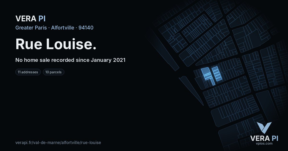 Rue Louise, Alfortville at night – every parcel coloured by the prices around it, the street's own parcels lit