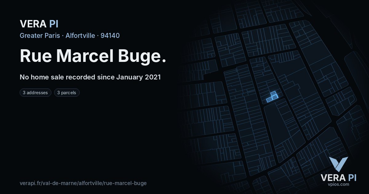 Rue Marcel Buge, Alfortville at night – every parcel coloured by the prices around it, the street's own parcels lit