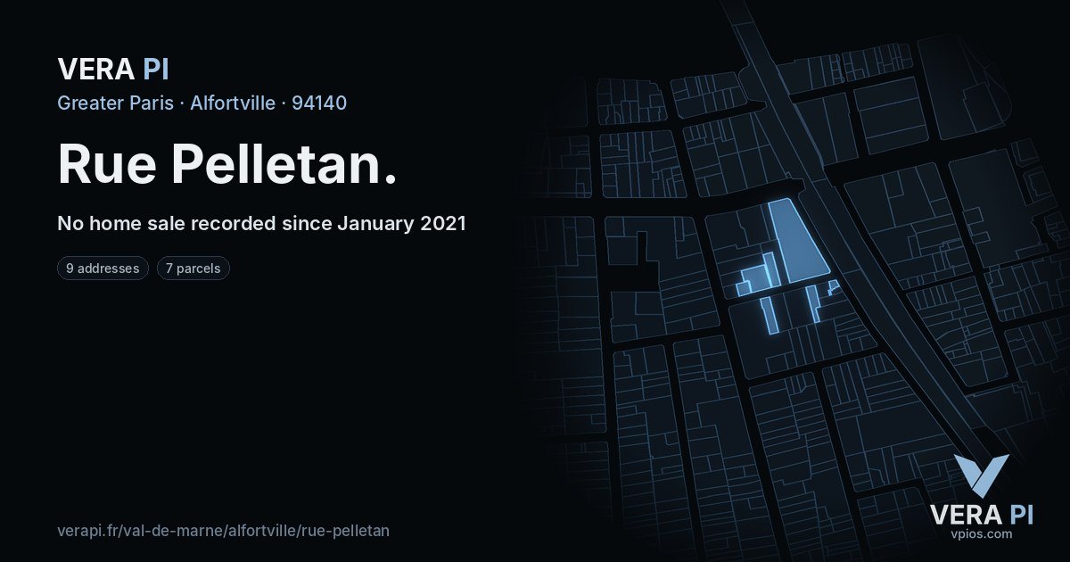 Rue Pelletan, Alfortville at night – every parcel coloured by the prices around it, the street's own parcels lit