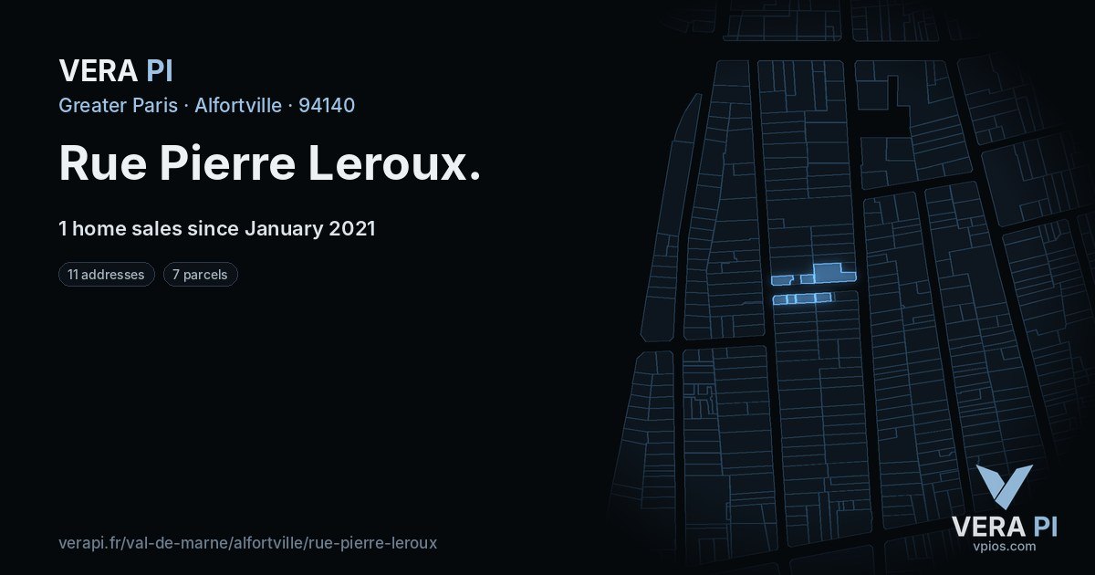 Rue Pierre Leroux, Alfortville at night – every parcel coloured by the prices around it, the street's own parcels lit