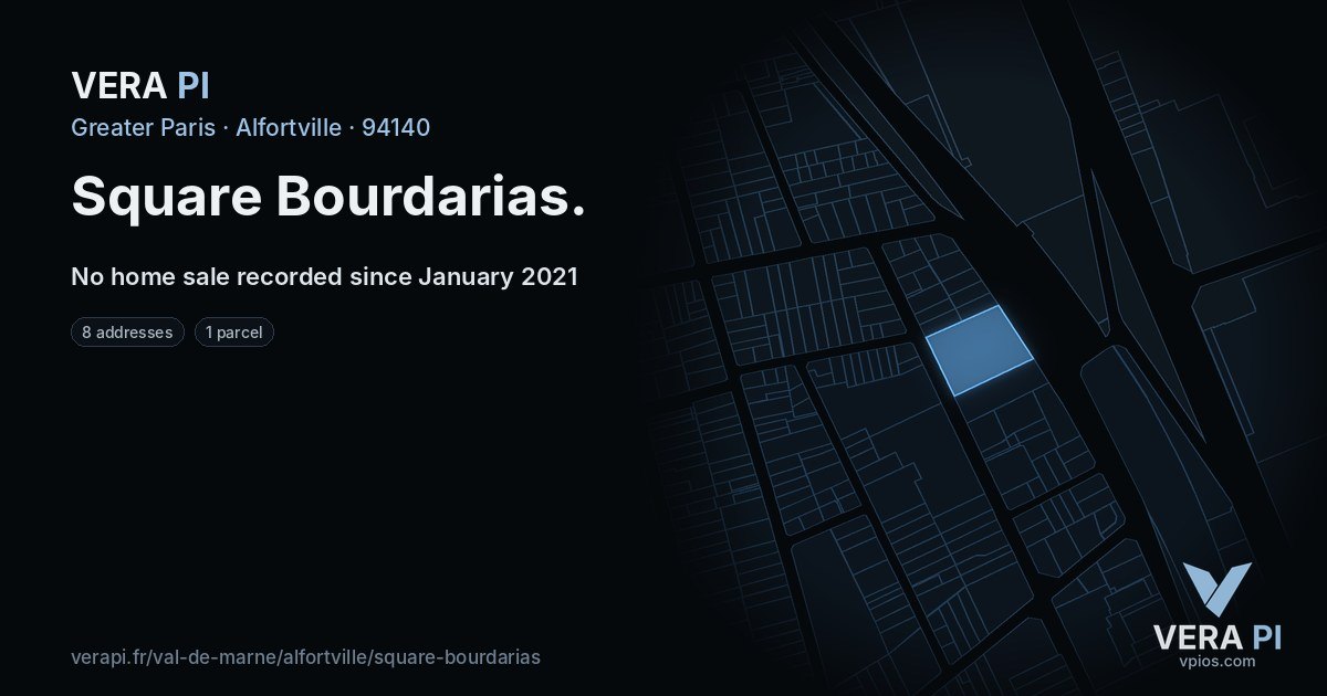 Square Bourdarias, Alfortville at night – every parcel coloured by the prices around it, the street's own parcels lit