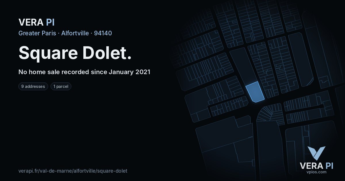 Square Dolet, Alfortville at night – every parcel coloured by the prices around it, the street's own parcels lit