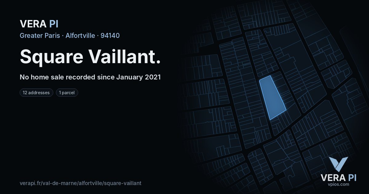 Square Vaillant, Alfortville at night – every parcel coloured by the prices around it, the street's own parcels lit