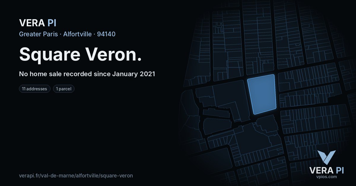 Square Veron, Alfortville at night – every parcel coloured by the prices around it, the street's own parcels lit