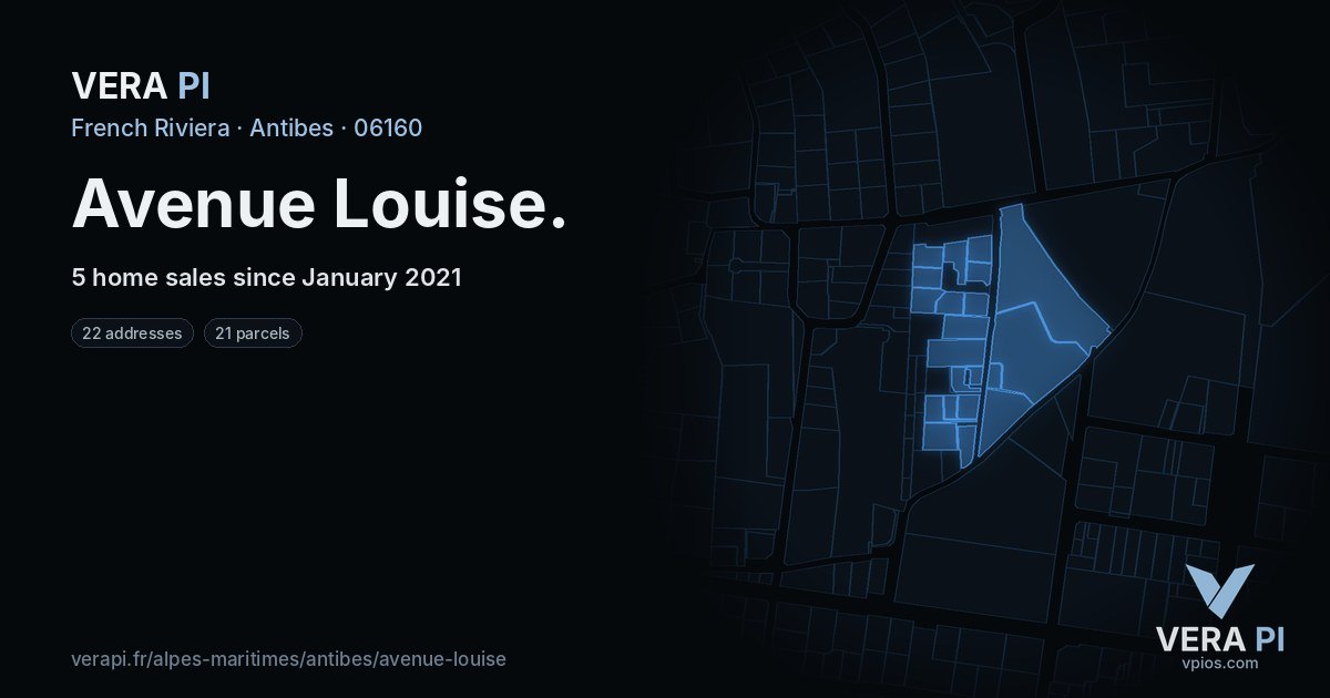 Avenue Louise, Antibes at night – every parcel coloured by the prices around it, the street's own parcels lit