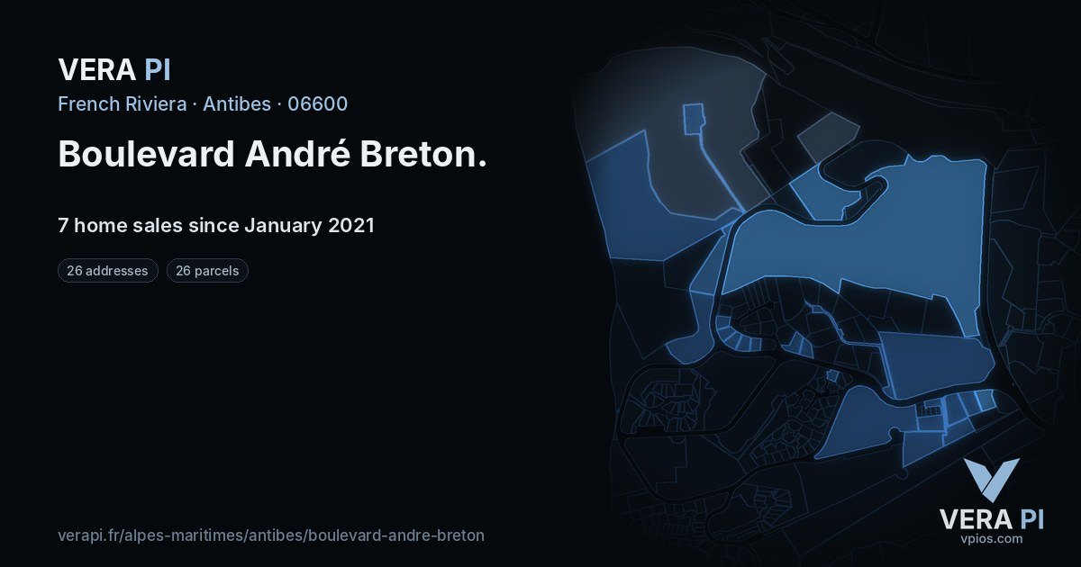 Boulevard André Breton, Antibes at night – every parcel coloured by the prices around it, the street's own parcels lit