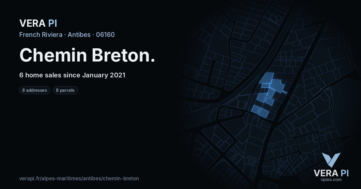 Chemin Breton, Antibes at night – every parcel coloured by the prices around it, the street's own parcels lit