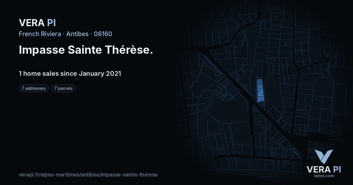 Impasse Sainte Thérèse, Antibes at night – every parcel coloured by the prices around it, the street's own parcels lit